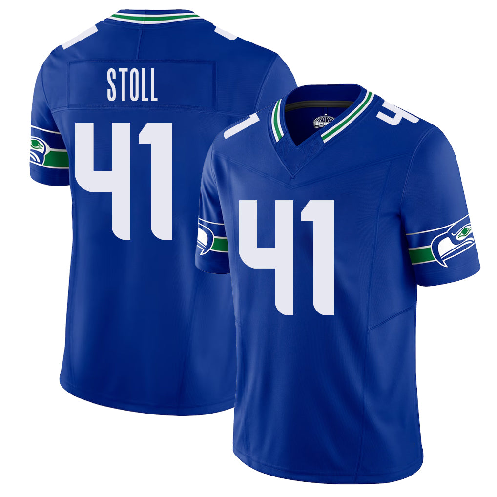 Seattle #41 Stoll Player Football V Neck Short Sleeve Royal Jersey Chris For Men Youth Women Gift