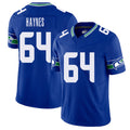 Seattle #64 Haynes Player Football V Neck Short Sleeve Royal Jersey Christian For Men Youth Women Gift