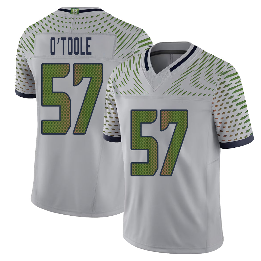 Seattle #57 O'Toole Player Football V Neck Short Sleeve Gray Jersey Connor For Men Youth Women Gift