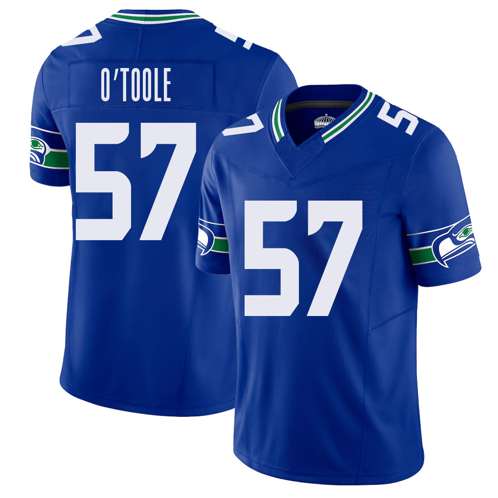 Seattle #57 O'Toole Player Football V Neck Short Sleeve Royal Jersey Connor For Men Youth Women Gift