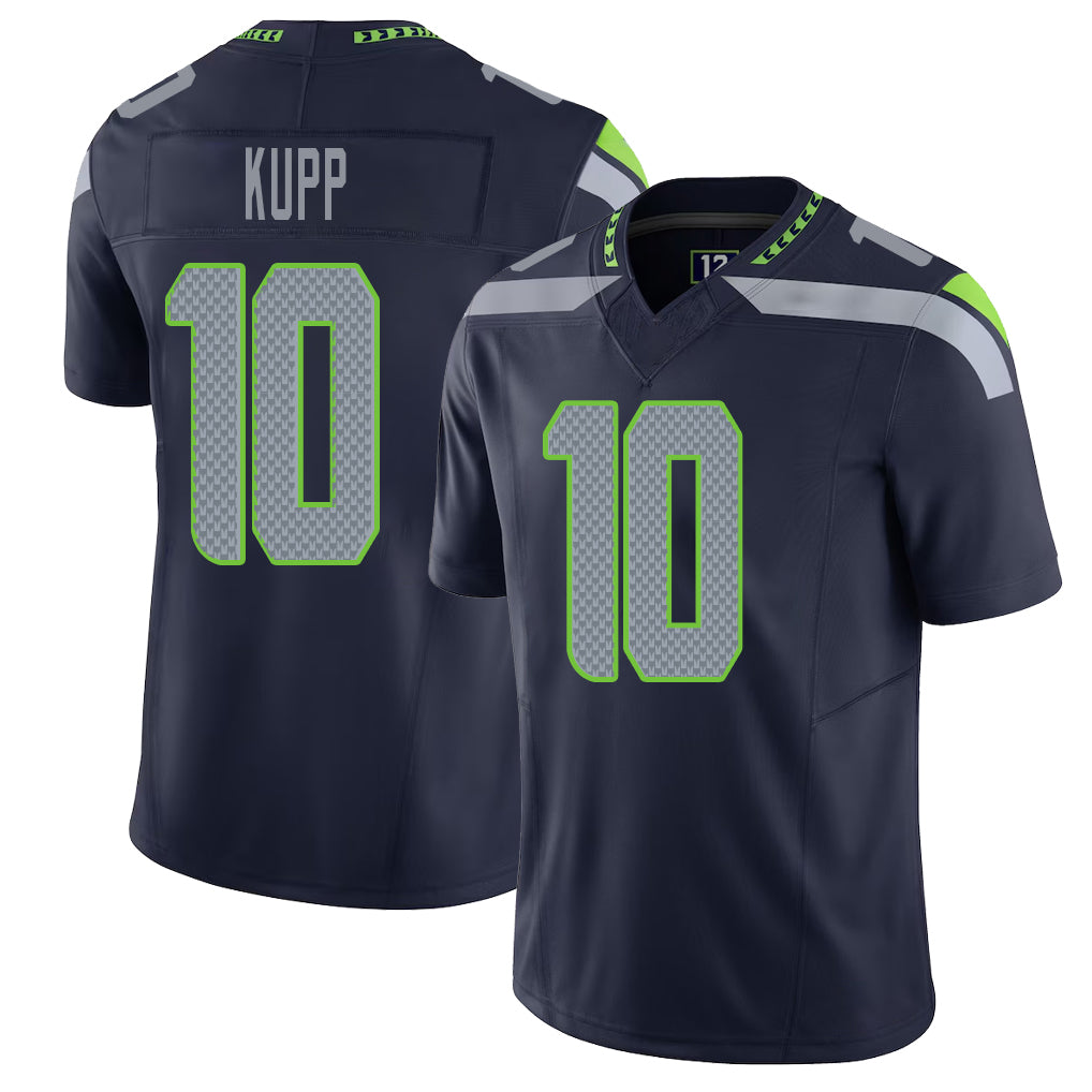 Seattle #10 Kupp Player Football V Neck Short Sleeve Navy Jersey Cooper For Men Youth Women Gift