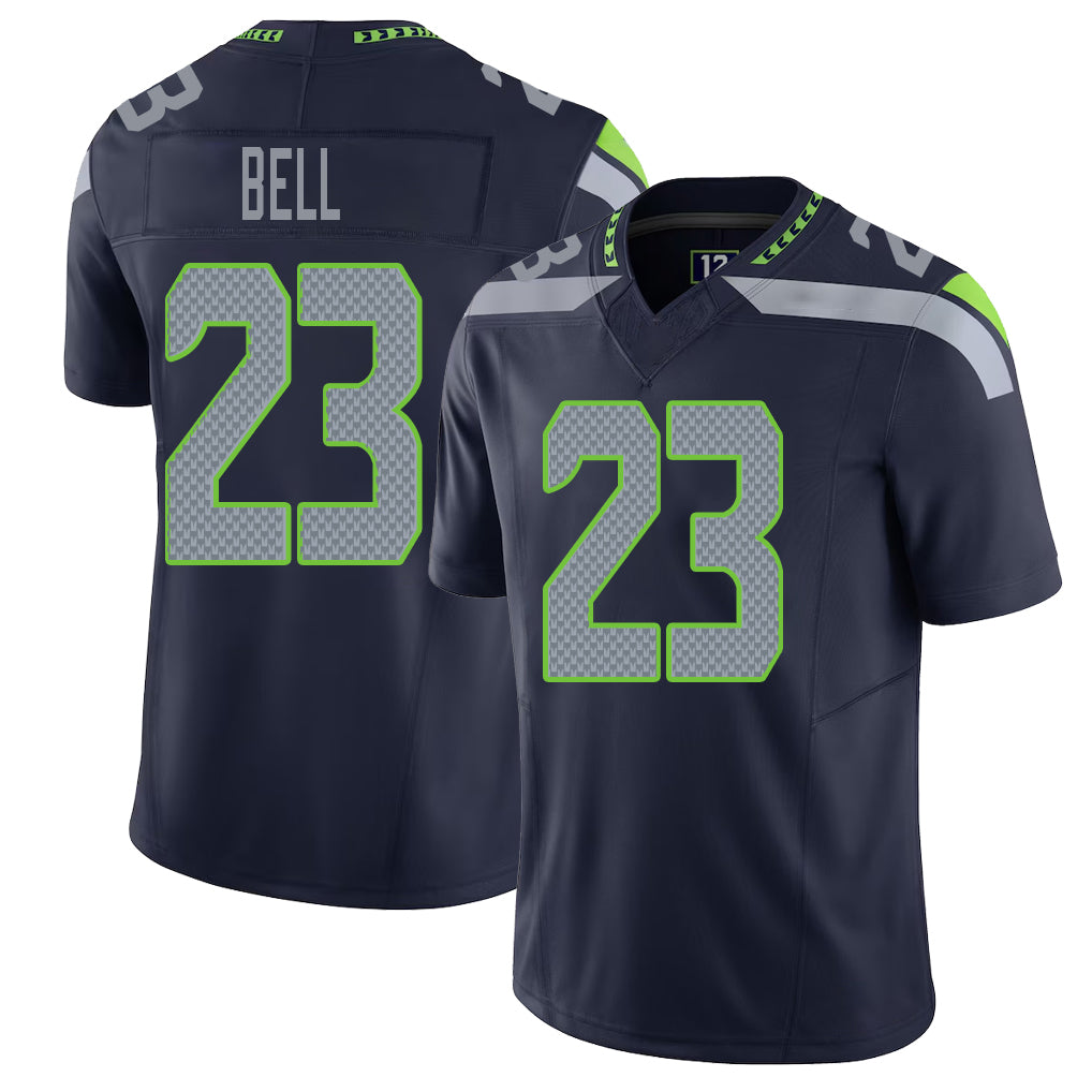 Seattle #23 Bell Player Football V Neck Short Sleeve Navy Jersey D'Anthony For Men Youth Women Gift