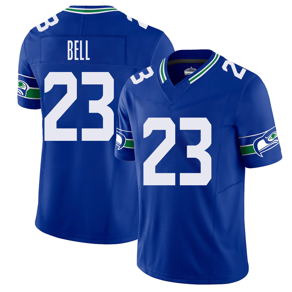 Seattle #23 Bell Player Football V Neck Short Sleeve Royal Jersey D'Anthony For Men Youth Women Gift