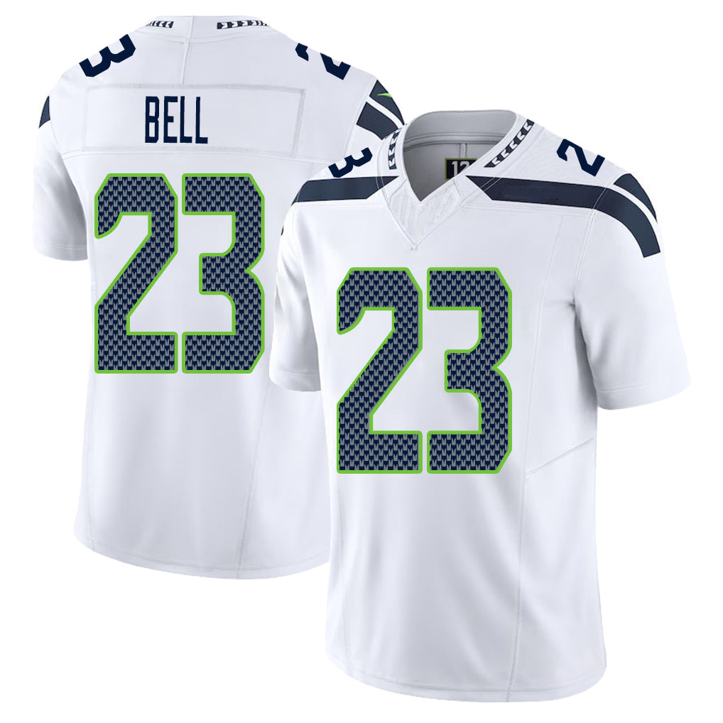 Seattle #23 Bell Player Football V Neck Short Sleeve White Jersey D'Anthony For Men Youth Women Gift