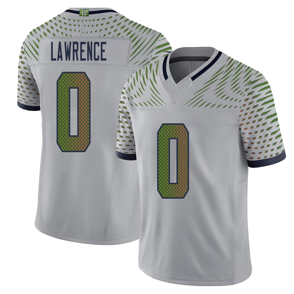Seattle #0 Lawrence Player Football V Neck Short Sleeve Gray Jersey DeMarcus For Men Youth Women Gift