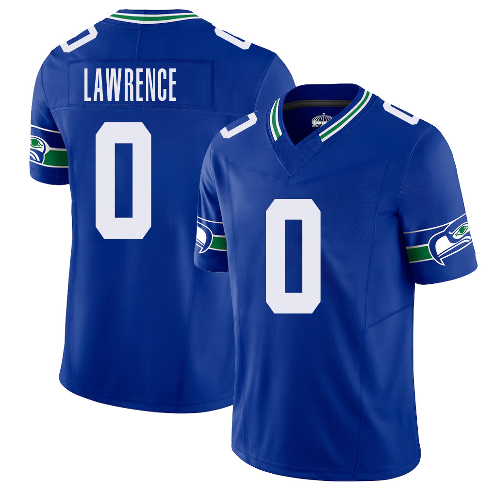 Seattle #0 Lawrence Player Football V Neck Short Sleeve Royal Jersey DeMarcus For Men Youth Women Gift