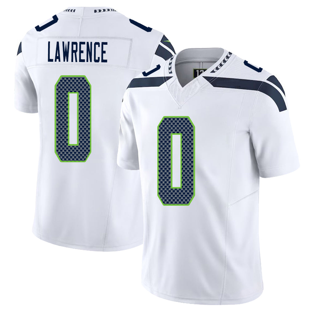 Seattle #0 Lawrence Player Football V Neck Short Sleeve White Jersey DeMarcus For Men Youth Women Gift