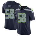 Seattle #58 Hall Player Football V Neck Short Sleeve Navy Jersey Derick For Men Youth Women Gift