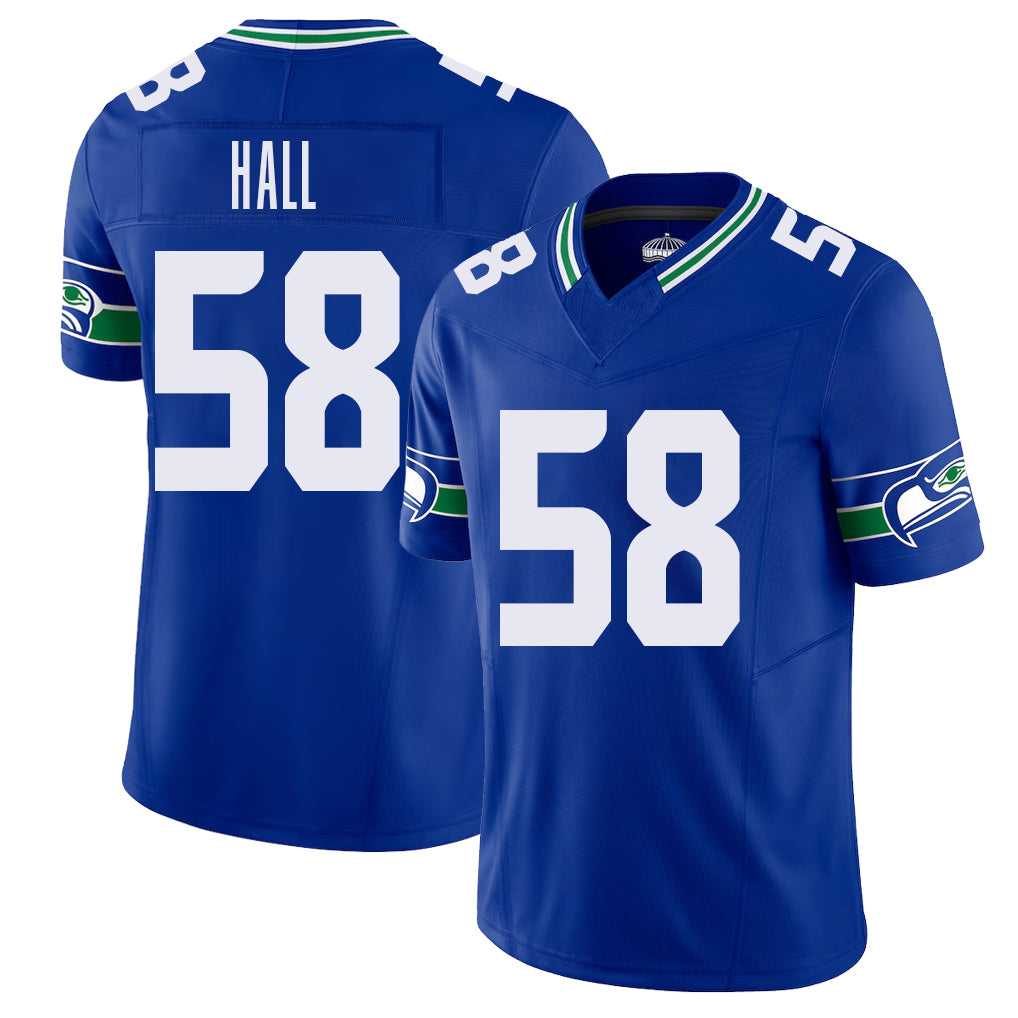 Seattle #58 Hall Player Football V Neck Short Sleeve Royal Jersey Derick For Men Youth Women Gift