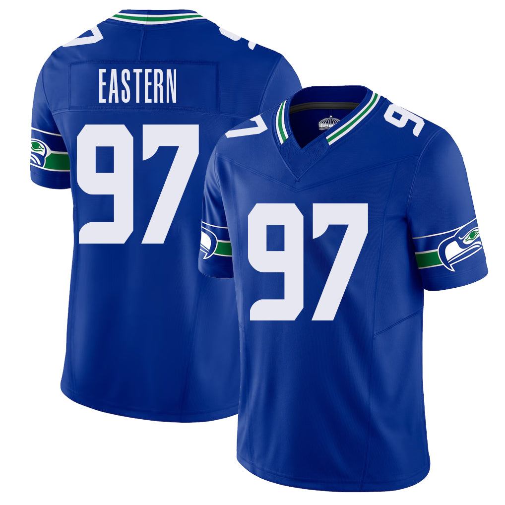 Seattle #97 Eastern Player Football V Neck Short Sleeve Royal Jersey Deven For Men Youth Women Gift