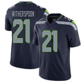 Seattle #21 Witherspoon Player Football V Neck Short Sleeve Navy Jersey Devon For Men Youth Women Gift