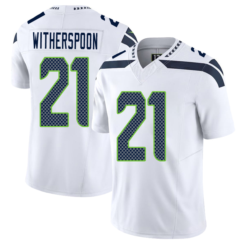 Seattle #21 Witherspoon Player Football V Neck Short Sleeve White Jersey Devon For Men Youth Women Gift