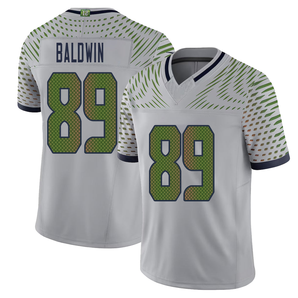 Seattle #89 Baldwin Player Football V Neck Short Sleeve Gray Jersey Doug For Men Youth Women Gift