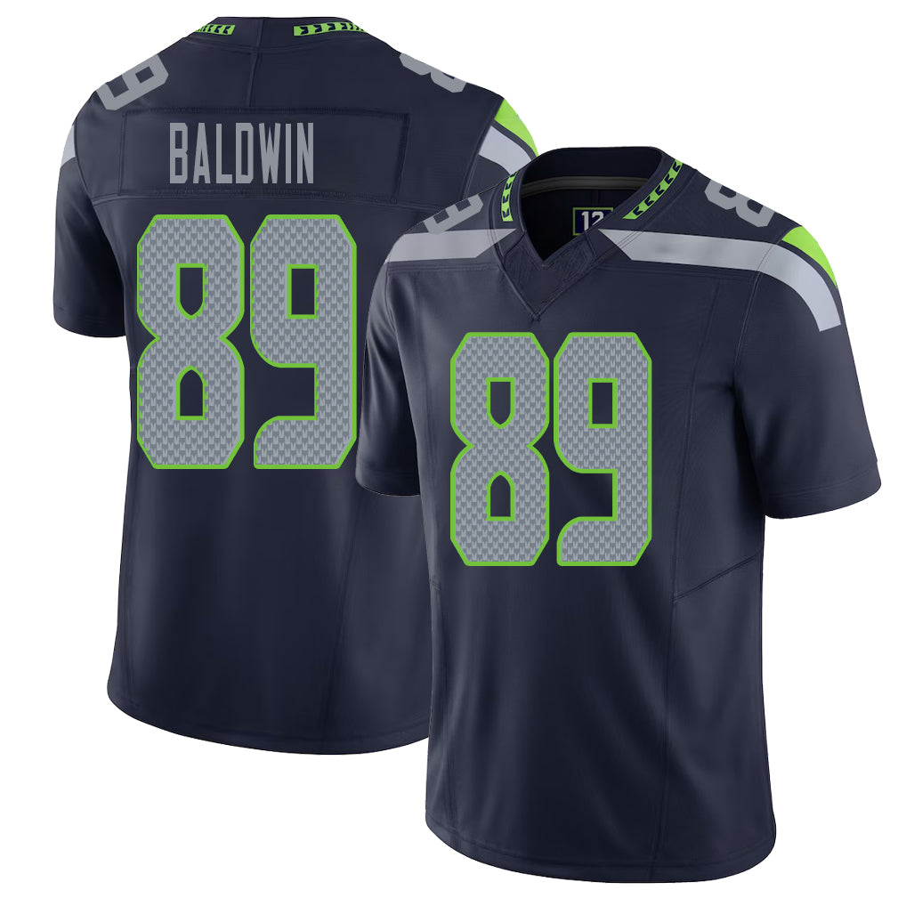 Seattle #89 Baldwin Player Football V Neck Short Sleeve Navy Jersey Doug For Men Youth Women Gift