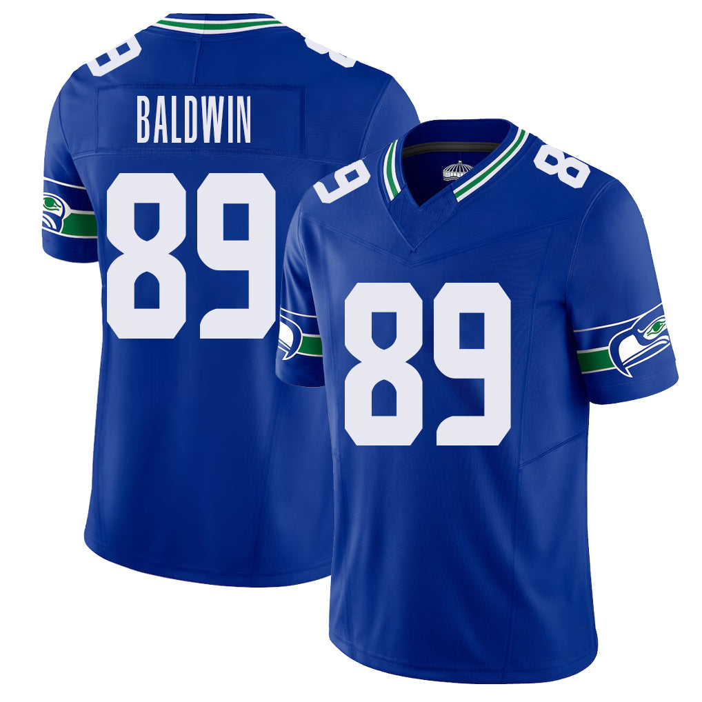 Seattle #89 Baldwin Player Football V Neck Short Sleeve Royal Jersey Doug For Men Youth Women Gift