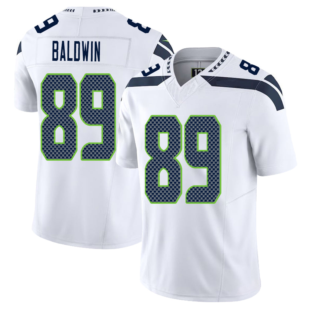 Seattle #89 Baldwin Player Football V Neck Short Sleeve White Jersey Doug For Men Youth Women Gift