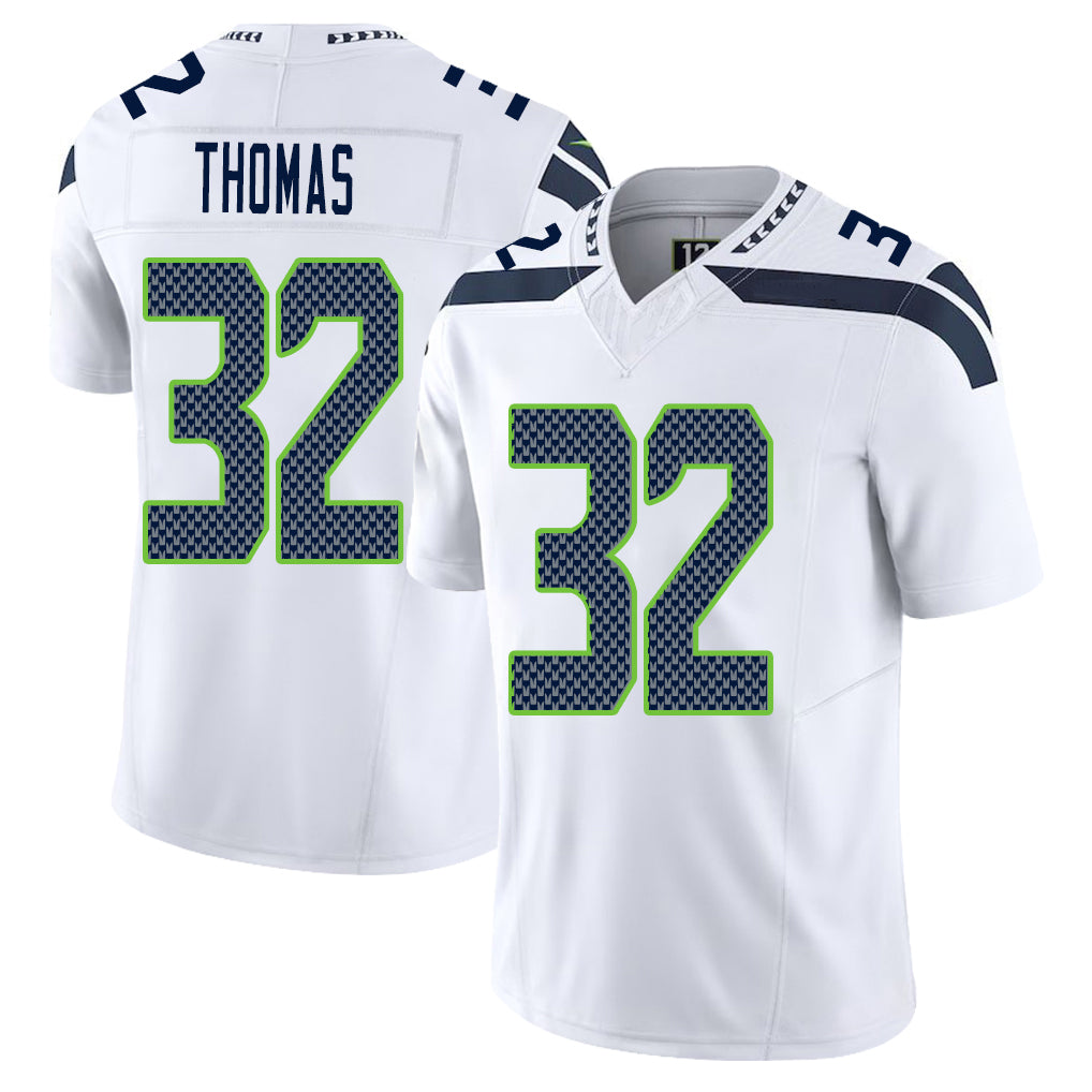 Seattle #32 Thomas Player Football V Neck Short Sleeve White Jersey Drake For Men Youth Women Gift