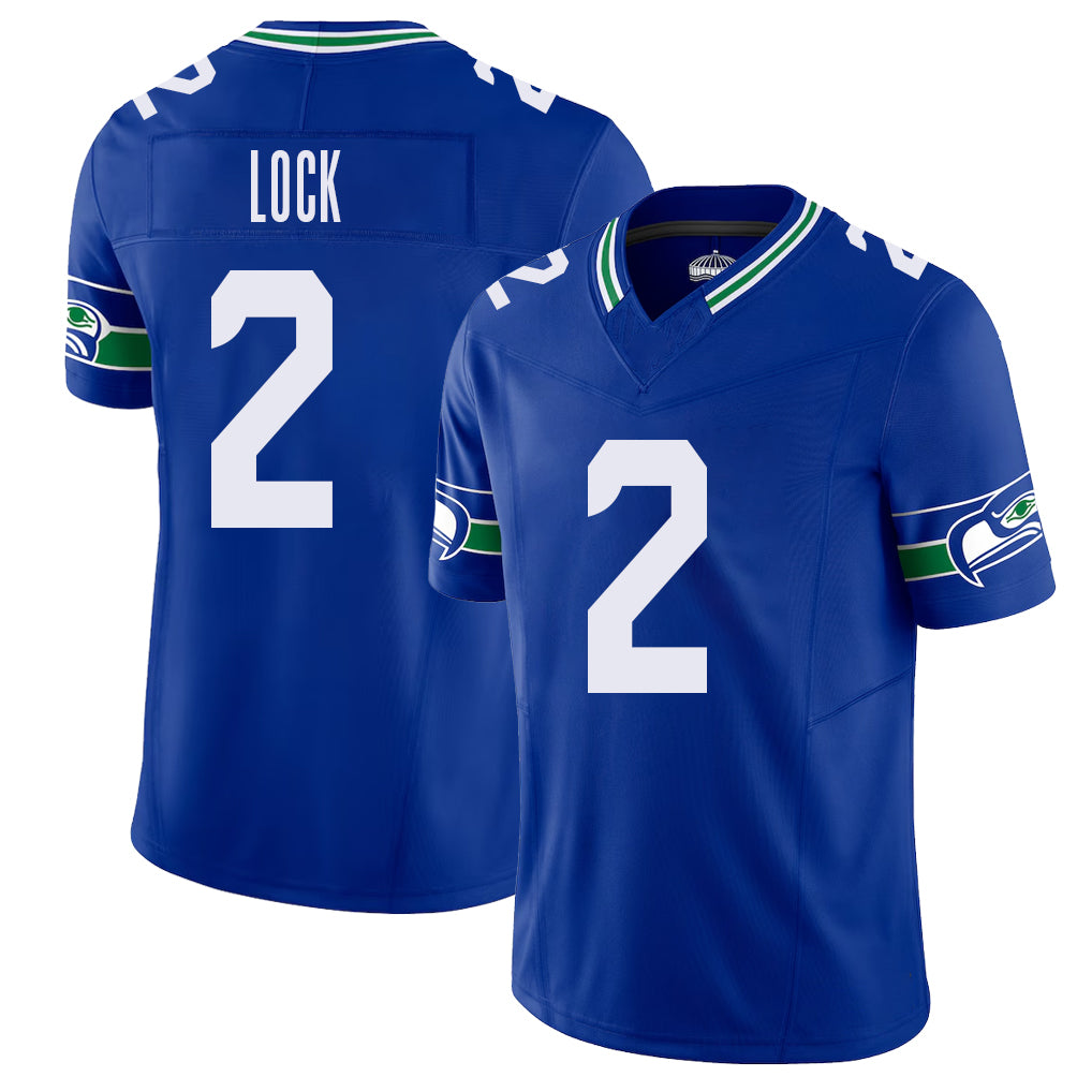 Seattle #2 Lock Player Football V Neck Short Sleeve Royal Jersey Drew For Men Youth Women Gift