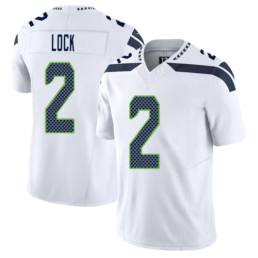 Seattle #2 Lock Player Football V Neck Short Sleeve White Jersey Drew For Men Youth Women Gift