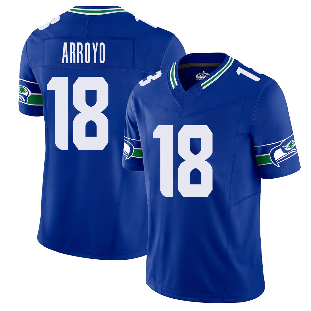 Seattle #18 Arroyo Player Football V Neck Short Sleeve Royal Jersey Elijah For Men Youth Women Gift