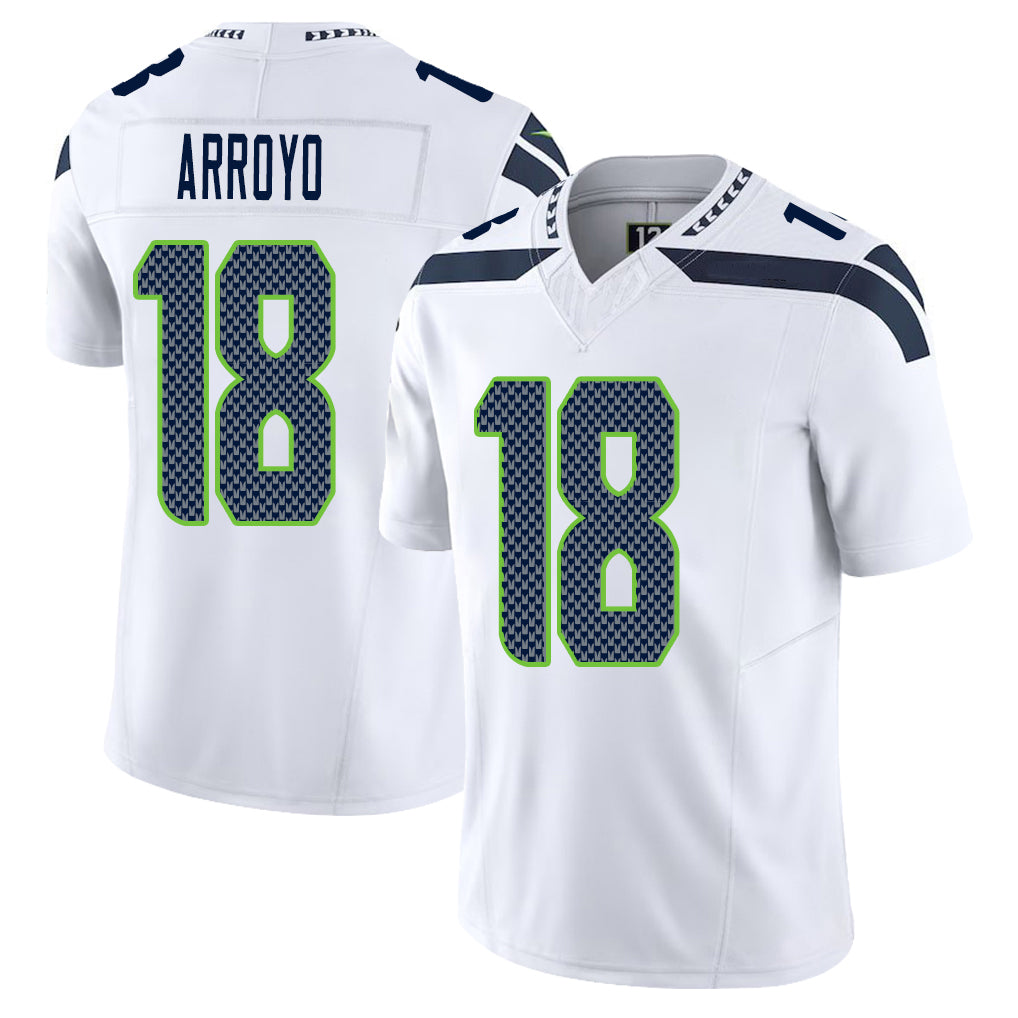 Seattle #18 Arroyo Player Football V Neck Short Sleeve White Jersey Elijah For Men Youth Women Gift