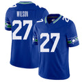 Seattle #27 Wilson Player Football V Neck Short Sleeve Royal Jersey Emanuel For Men Youth Women Gift