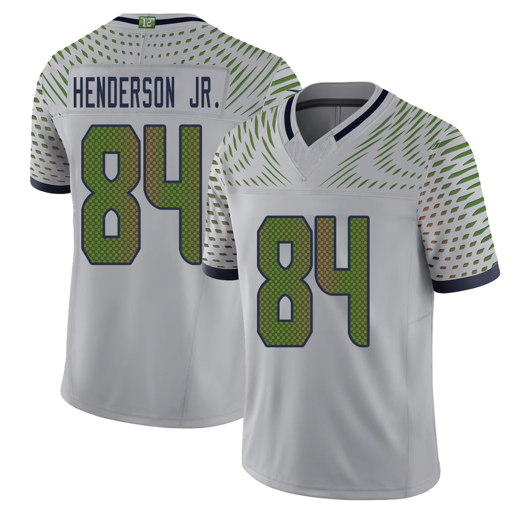 Seattle #84 Henderson Jr. Player Football V Neck Short Sleeve Gray Jersey Emmanuel For Men Youth Women Gift