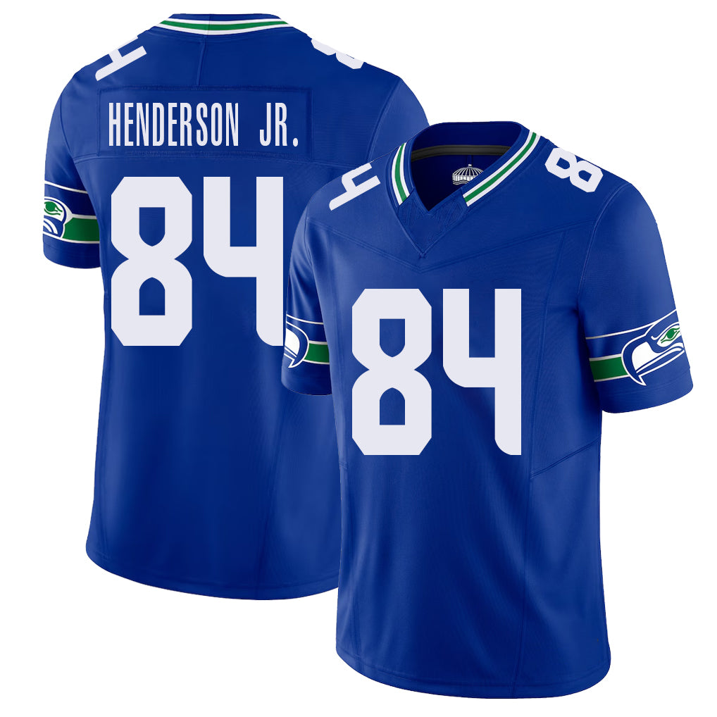 Seattle #84 Henderson Jr. Player Football V Neck Short Sleeve Royal Jersey Emmanuel For Men Youth Women Gift