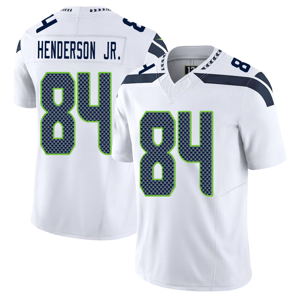 Seattle #84 Henderson Jr. Player Football V Neck Short Sleeve White Jersey Emmanuel For Men Youth Women Gift