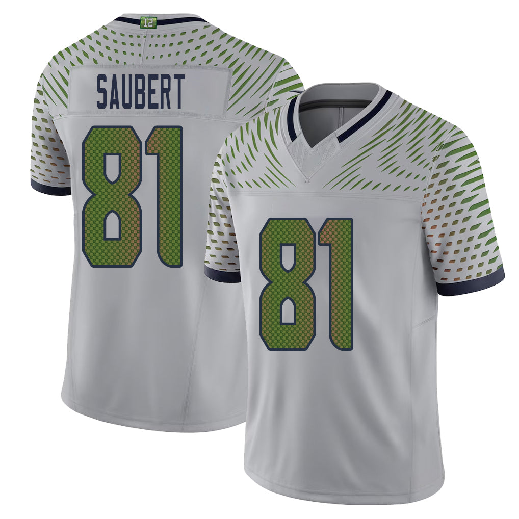 Seattle #81 Saubert Player Football V Neck Short Sleeve Gray Jersey Eric For Men Youth Women Gift