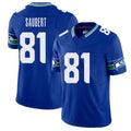 Seattle #81 Saubert Player Football V Neck Short Sleeve Royal Jersey Eric For Men Youth Women Gift