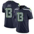 Seattle #13 Jones Player Football V Neck Short Sleeve Navy Jersey Ernest For Men Youth Women Gift