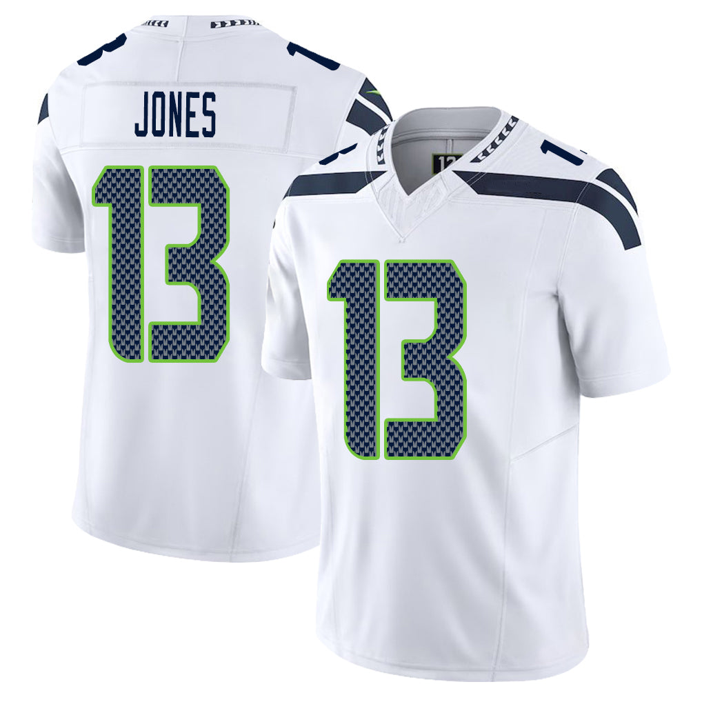 Seattle #13 Jones Player Football V Neck Short Sleeve White Jersey Ernest For Men Youth Women Gift