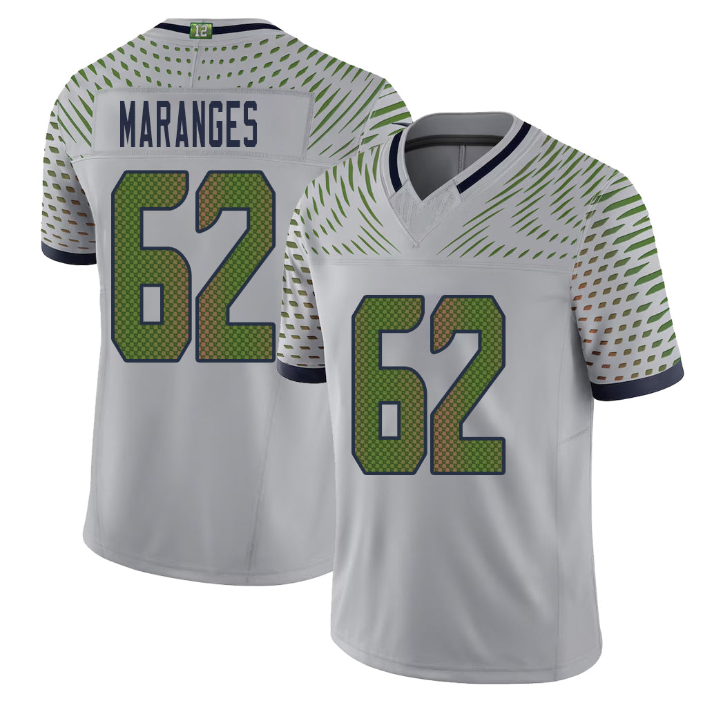 Seattle #62 Maranges Player Football V Neck Short Sleeve Gray Jersey Federico For Men Youth Women Gift