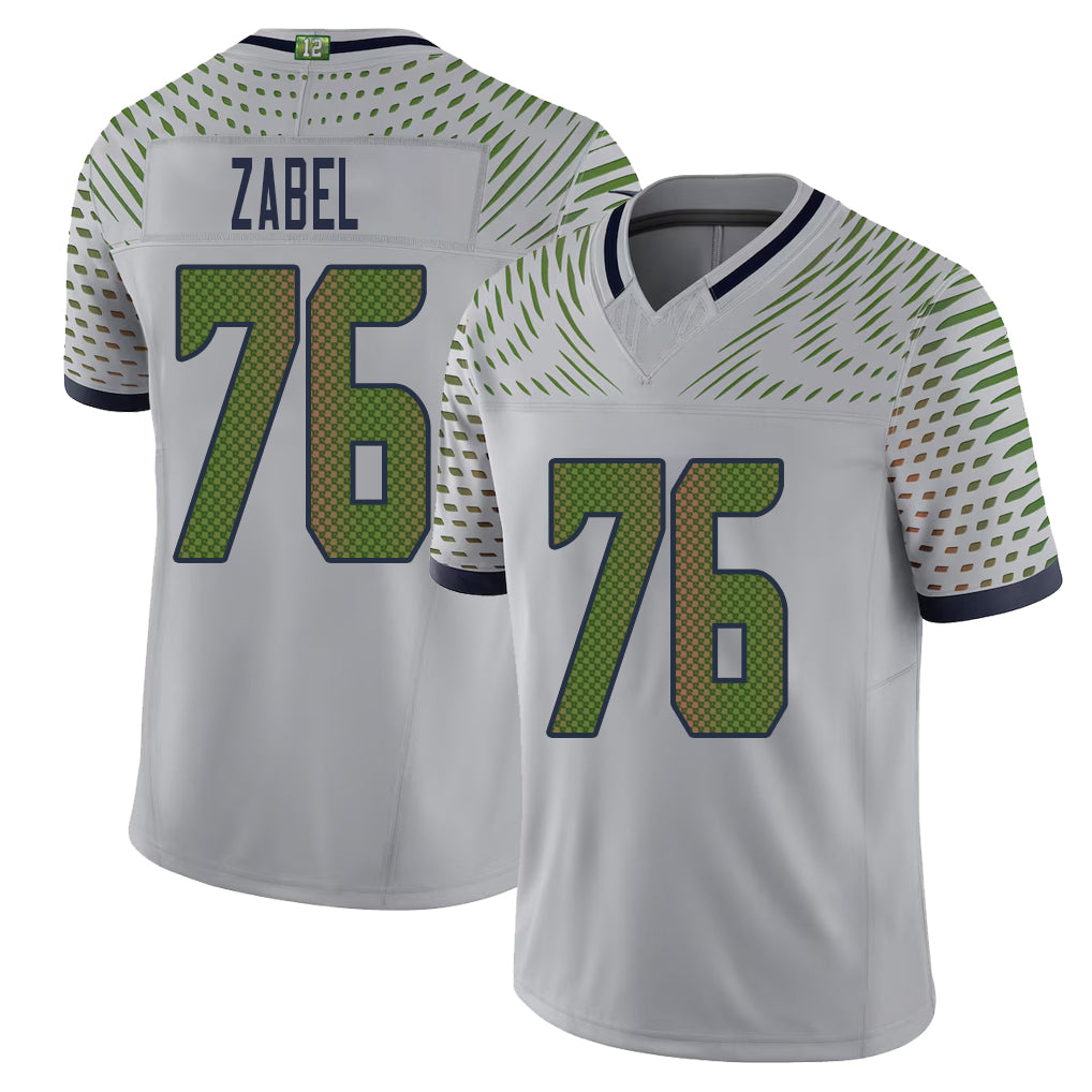 Seattle #76 Zabel Player Football V Neck Short Sleeve Gray Jersey Grey For Men Youth Women Gift