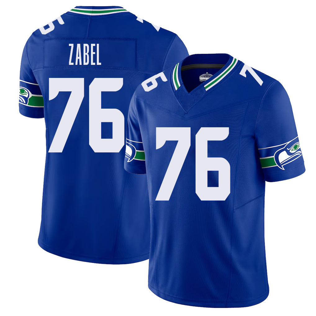Seattle #76 Zabel Player Football V Neck Short Sleeve Royal Jersey Grey For Men Youth Women Gift