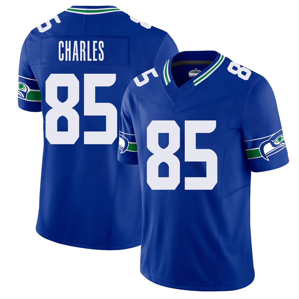 Seattle #85 Charles Player Football V Neck Short Sleeve Royal Jersey Irvin For Men Youth Women Gift