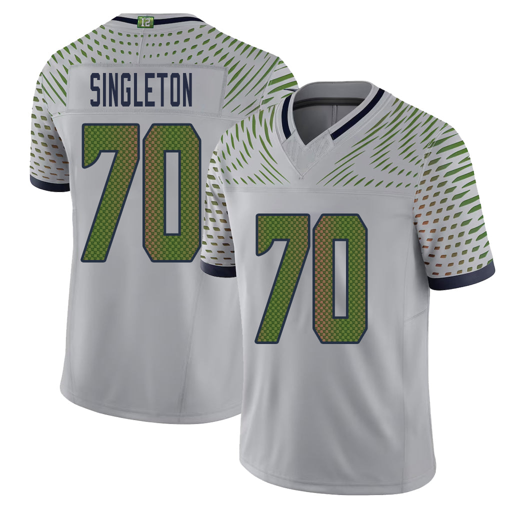 Seattle #70 Singleton Player Football V Neck Short Sleeve Gray Jersey J.R. For Men Youth Women Gift