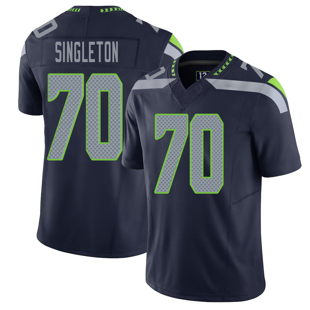 Seattle #70 Singleton Player Football V Neck Short Sleeve Navy Jersey J.R. For Men Youth Women Gift