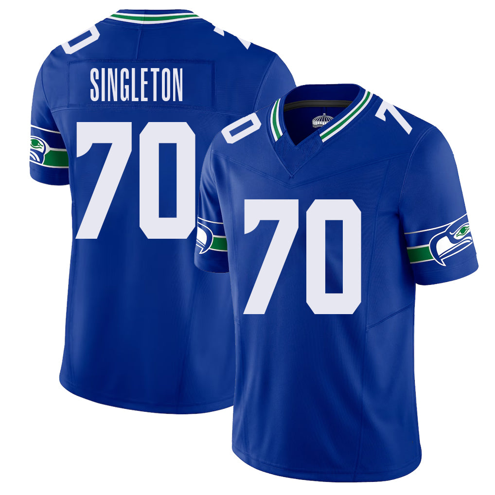 Seattle #70 Singleton Player Football V Neck Short Sleeve Royal Jersey J.R. For Men Youth Women Gift
