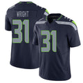 Seattle #31 Wright Player Football V Neck Short Sleeve Navy Jersey Jacardia For Men Youth Women Gift