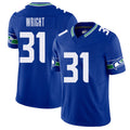 Seattle #31 Wright Player Football V Neck Short Sleeve Royal Jersey Jacardia For Men Youth Women Gift
