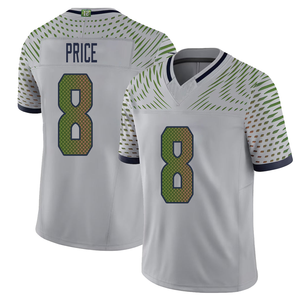 Seattle #8 Price Player Football V Neck Short Sleeve Gray Jersey Jadarian For Men Youth Women Gift