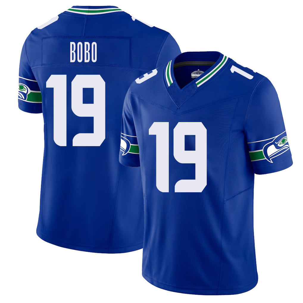 Seattle #19 Bobo Player Football V Neck Short Sleeve Royal Jersey Jake For Men Youth Women Gift