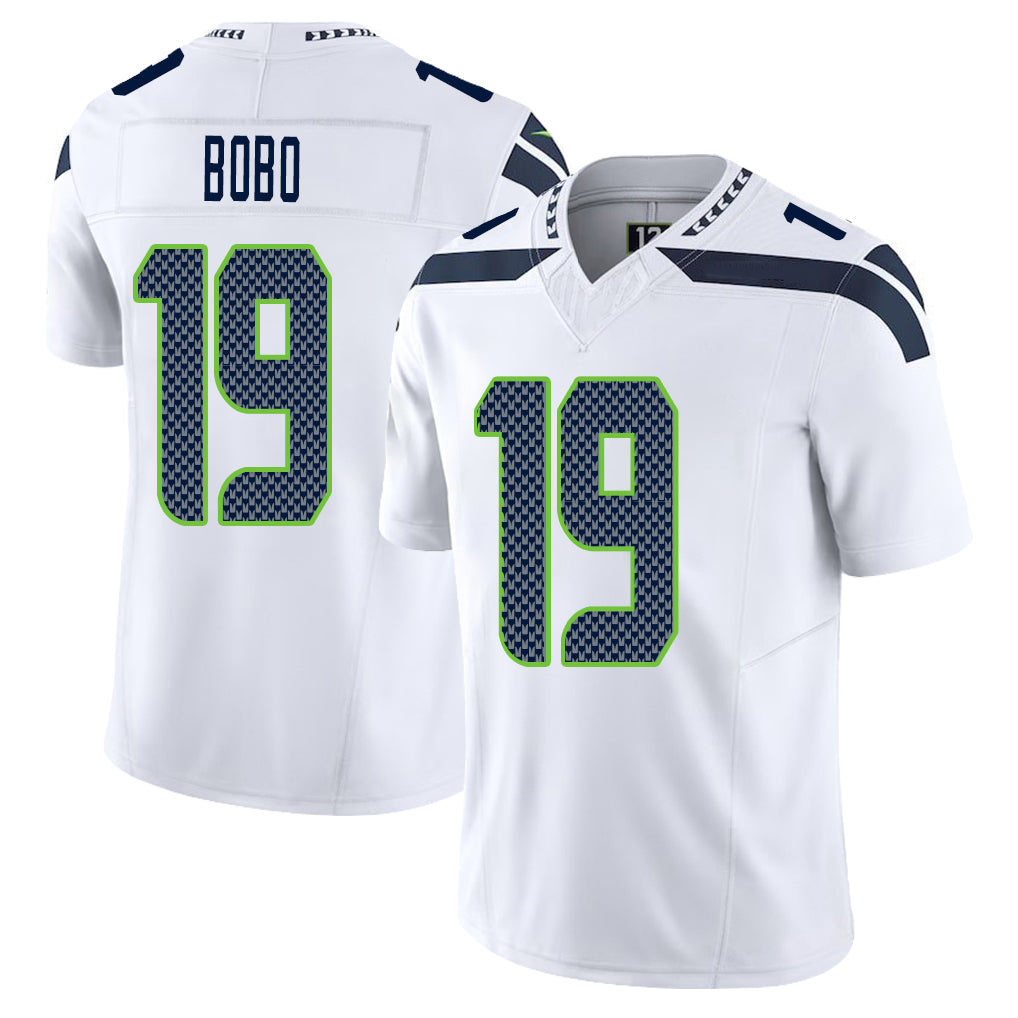 Seattle #19 Bobo Player Football V Neck Short Sleeve White Jersey Jake For Men Youth Women Gift