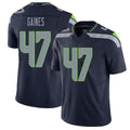 Seattle #47 Gaines Player Football V Neck Short Sleeve Navy Jersey Jalan For Men Youth Women Gift
