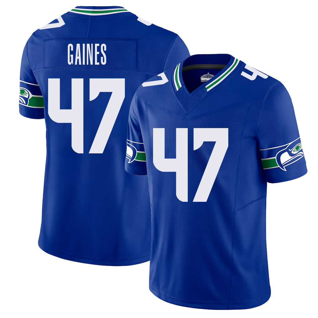 Seattle #47 Gaines Player Football V Neck Short Sleeve Royal Jersey Jalan For Men Youth Women Gift
