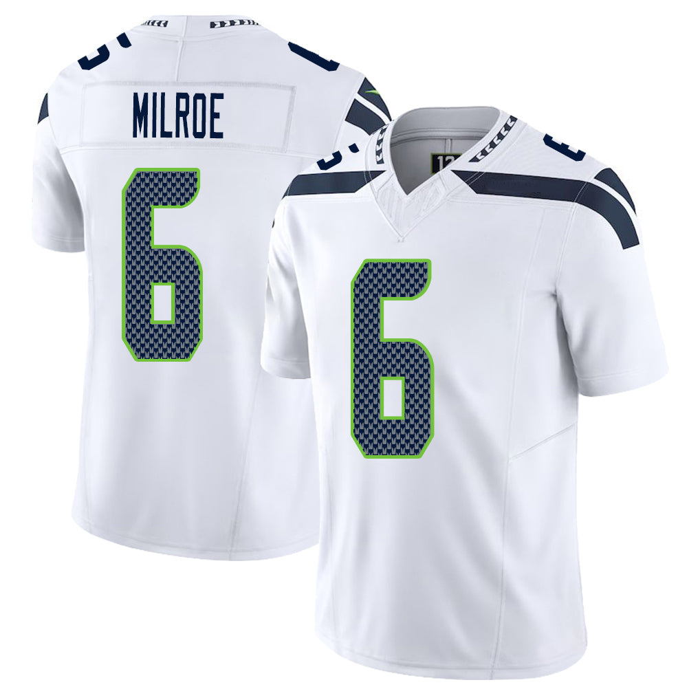 Seattle #6 Milroe Player Football V Neck Short Sleeve White Jersey Jalen For Men Youth Women Gift