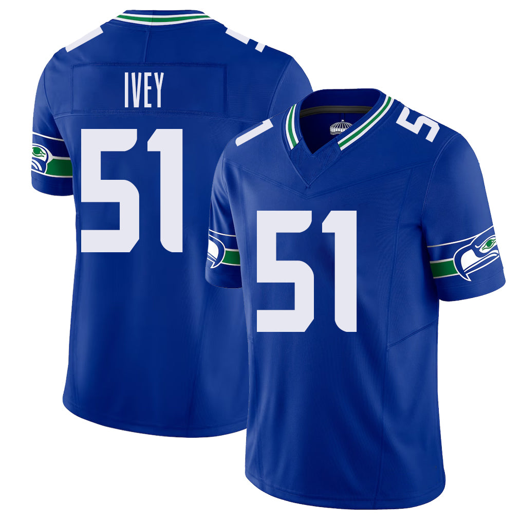 Seattle #51 Ivey Player Football V Neck Short Sleeve Royal Jersey Jared For Men Youth Women Gift