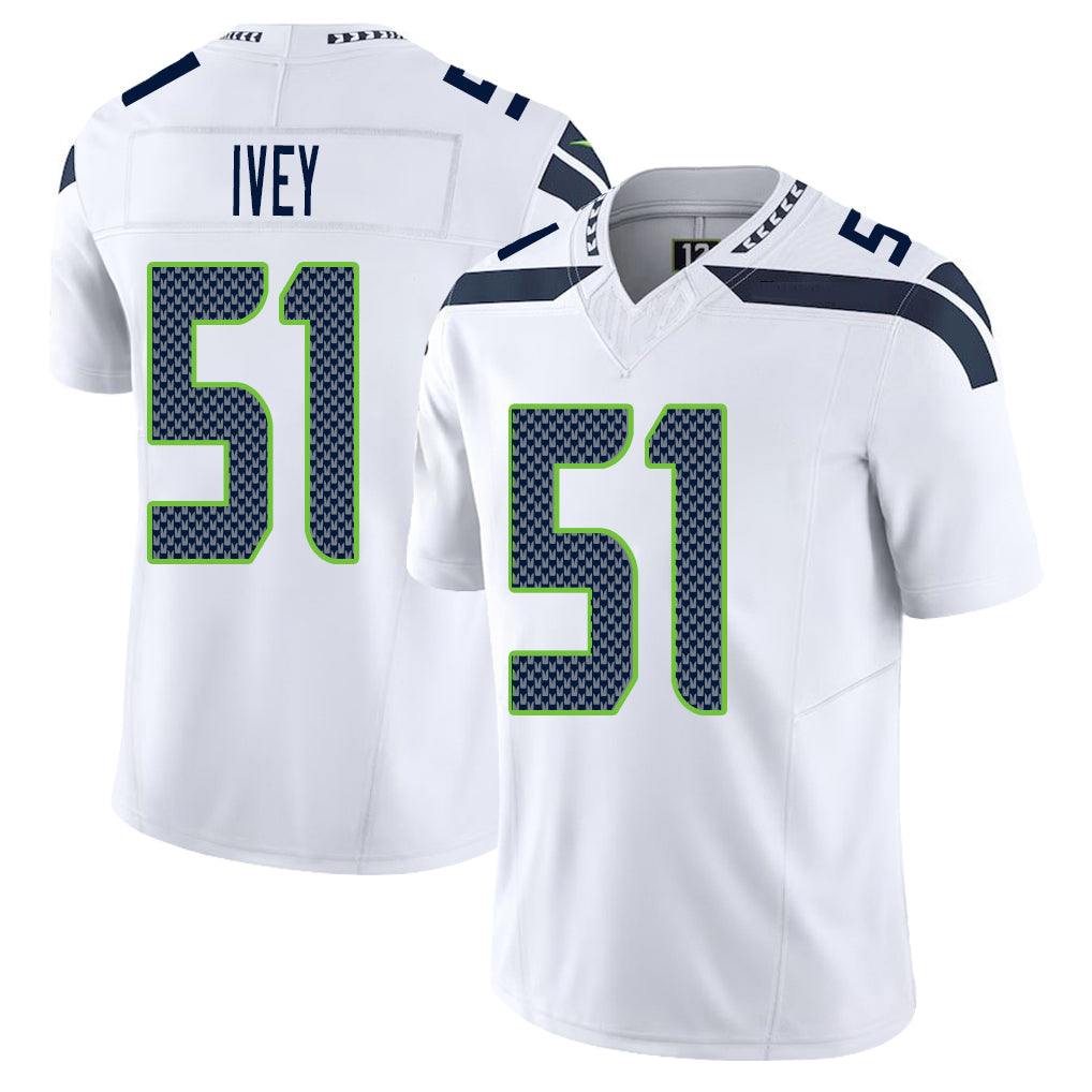 Seattle #51 Ivey Player Football V Neck Short Sleeve White Jersey Jared For Men Youth Women Gift